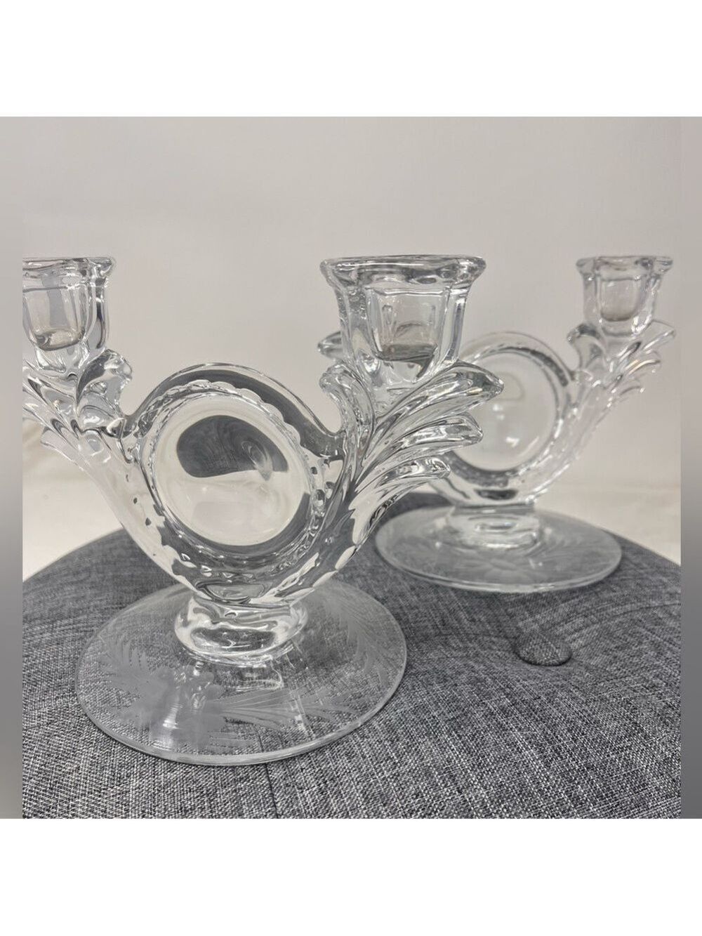 Vintage 1930’s Duncan Millar Double candleholder pair with corn flower cutting